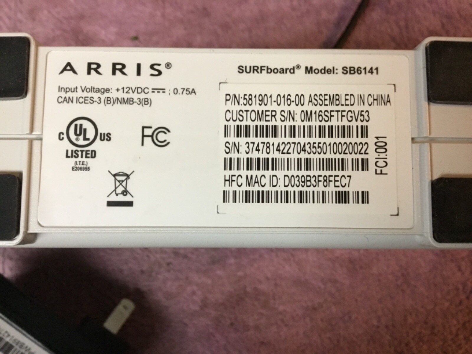 ARRIS SURFboard SB6141 Docsis 3.0 Cable Modem used