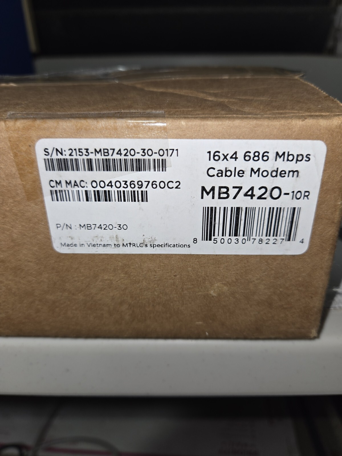 Motorola MB742010 686mbps DOCSIS 3.0 Cable Modem Refurbished