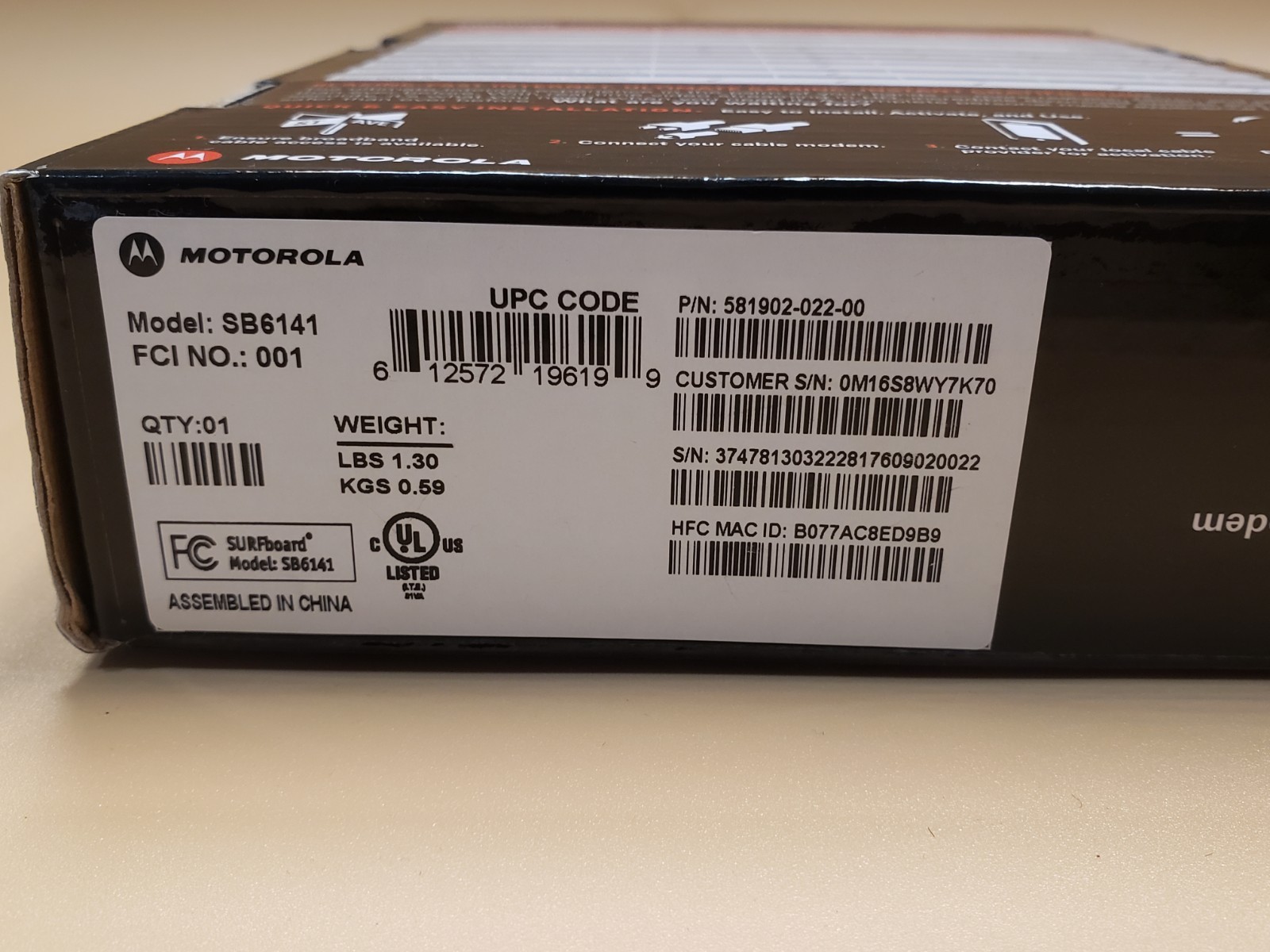 Motorola Arris SB6141 Wired Surfboard 8×4 Docsis 3.0 High Spd Cable Modem READ