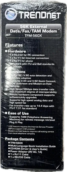 TRENDnet TFM-560X 56K External Data/Fax Modem – Brand New, Sealed in Box