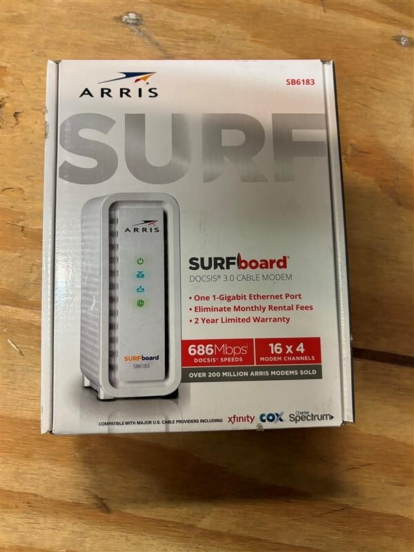 ARRIS SB6183 SURFboard DOCSIS 3.0 Cable Modem, 686Mbps, IPv4 & IPv6 Support, WHT