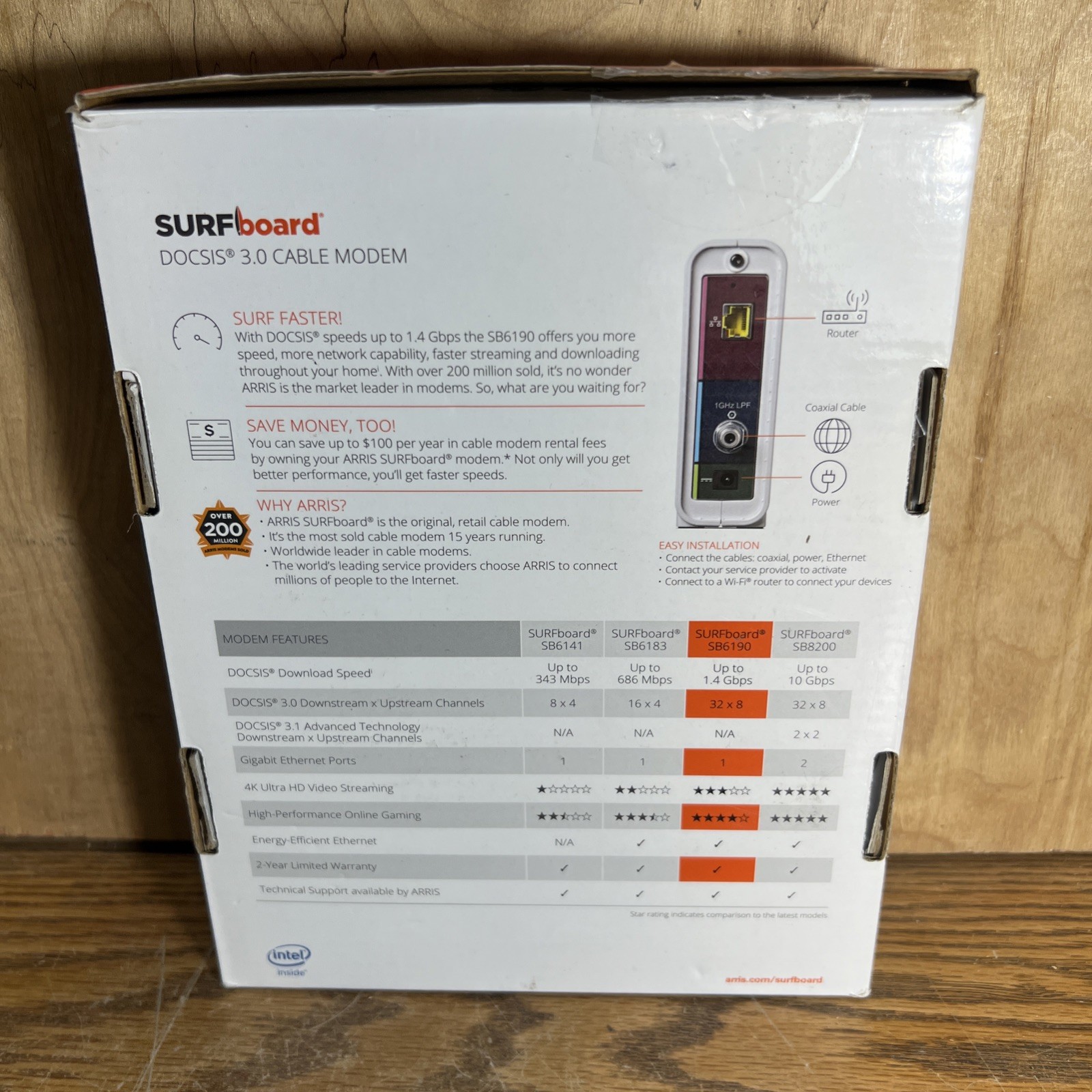 ARRIS SURFboard SB6190 DOCSIS 3.0 1.4 Gbps Cable Modem Xfinity Spectrum Cox