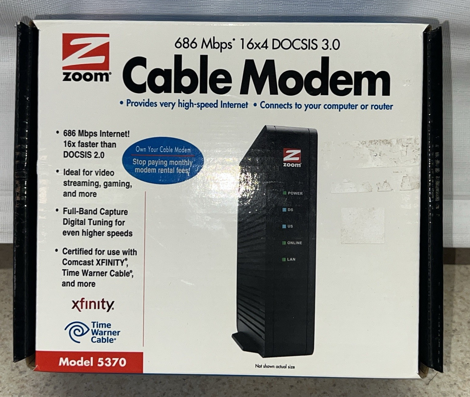ZOOM Cable Modem Model 5370: 686 Mbps* 16×4 DOCSIS 3.0. New-Open Box