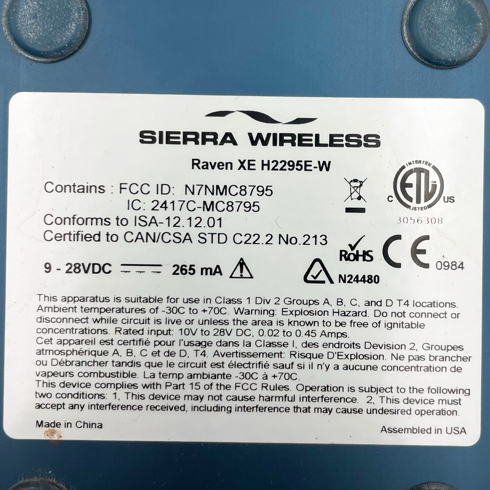 SIERRA WIRELESS RAVEN XE H2295E-W Cellular Modem H2295E-WA-W