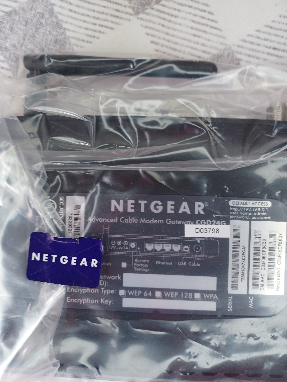 Netgear Wireless Cable Modem Gateway CGD24G . New