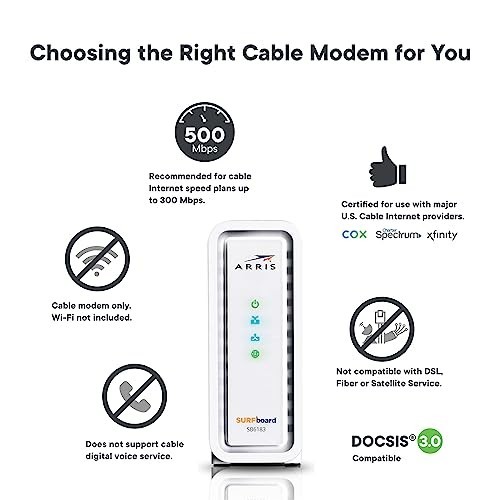 Fast DOCSIS 3.0 Cable Modem, 16×4 Gigabit, 1 Gbps Port, 400 Mbps Speed, Renewed