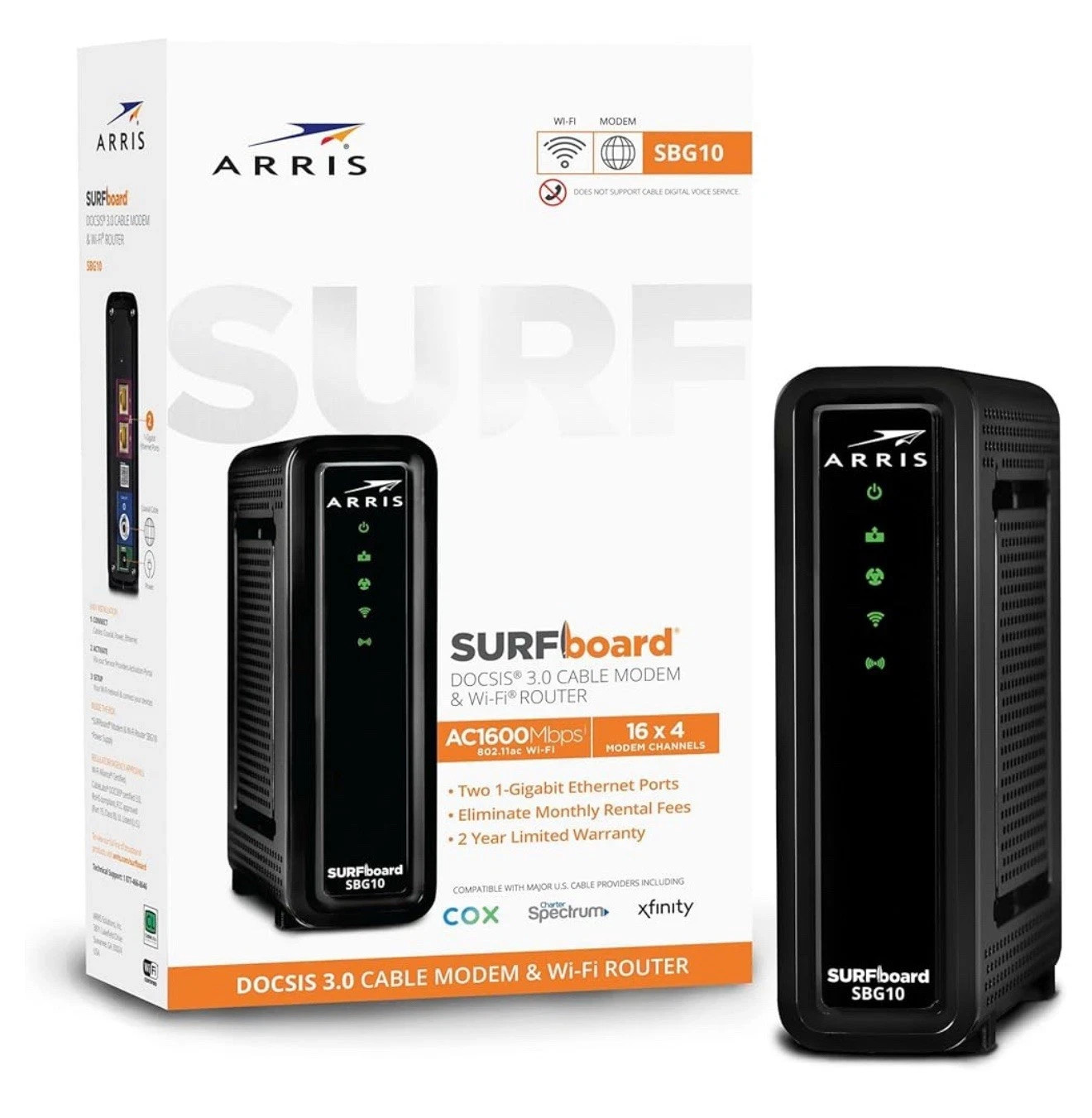 ARRIS SBG10 SURFboard AC1600 Dual-Band Cable Modem Router – Black REFURBISHED