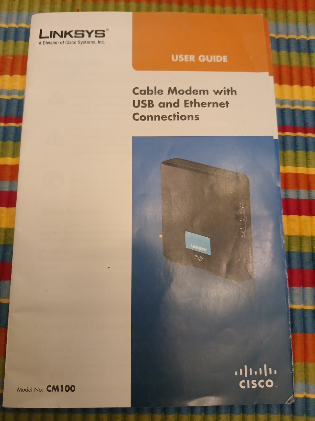 LINKSYS USB/Ethernet/Coax Modem CM100 By CISCO w/Cables, Power Supply,Manual
