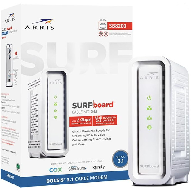ARRIS SURFboard SB8200 DOCSIS 3.1 Cable Modem – White – Xfinity Spectrum and Mor