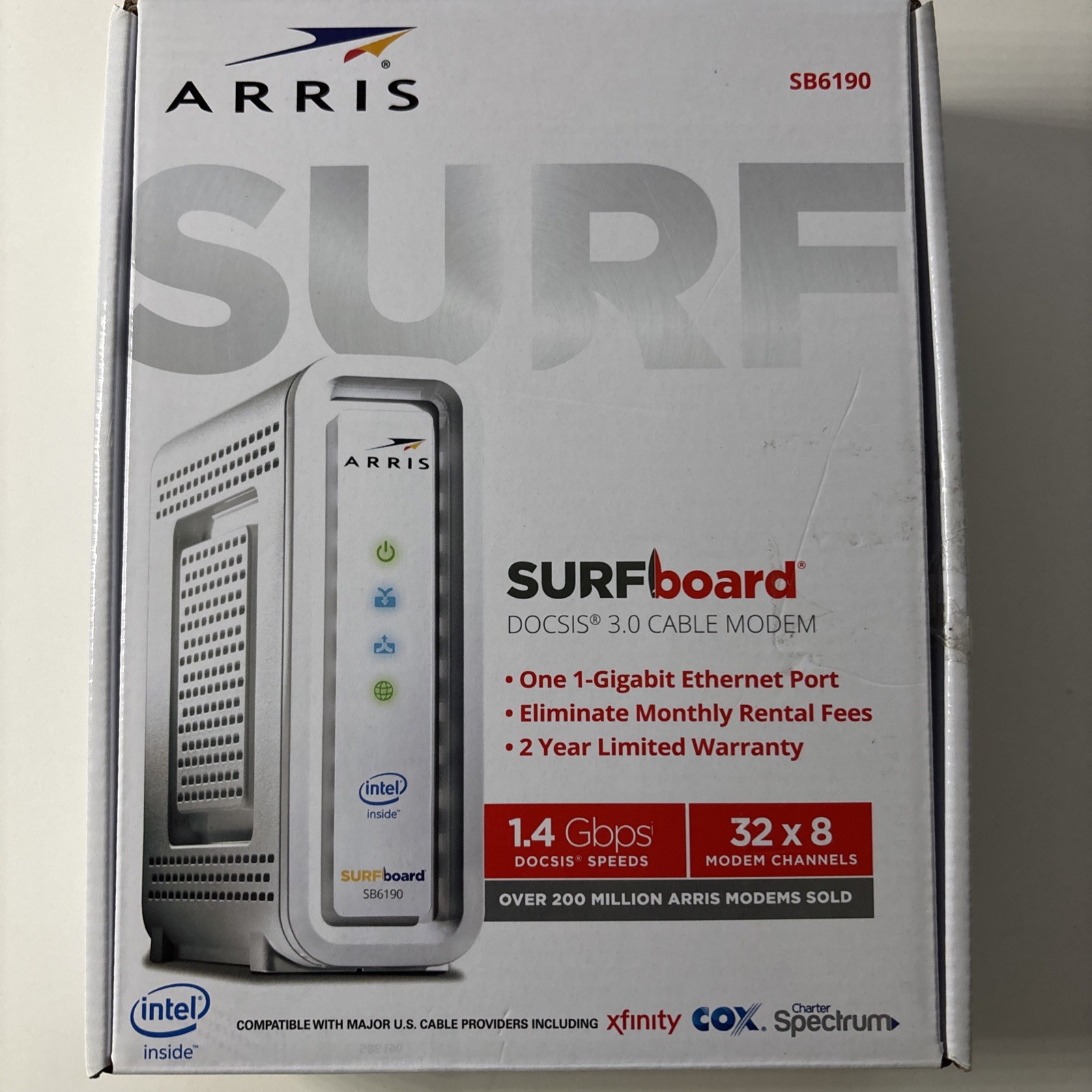 ARRIS Surfboard SB6190 Cable Modem. No Pwr Cord. See Description.