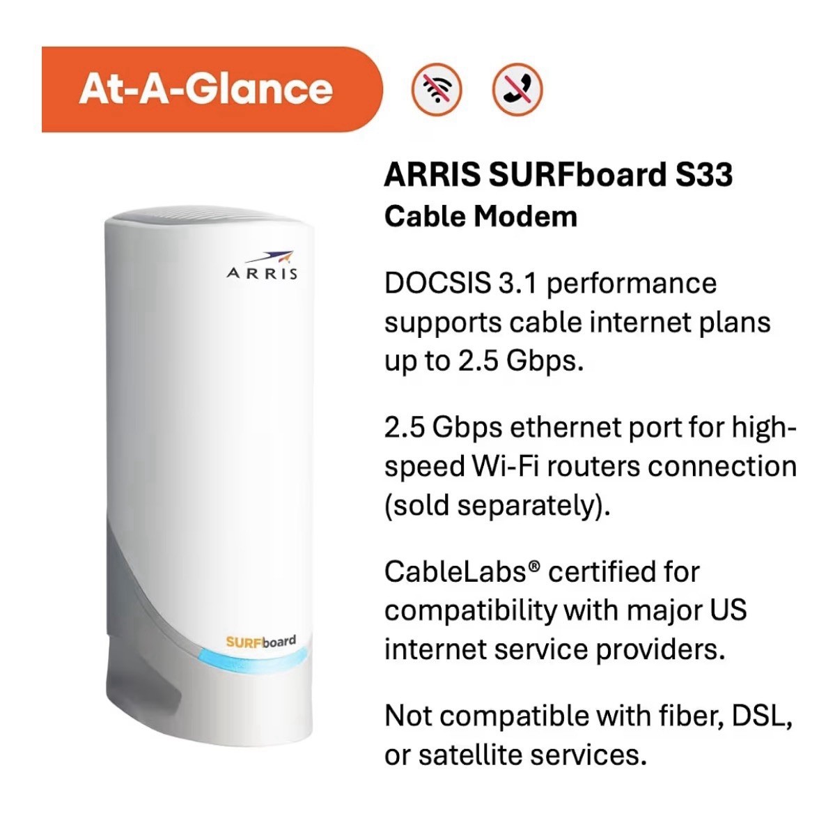 Product Photos! ARRIS SURFboard S33 DOCSIS 3.1 Cable Modem 3.5Gbps 2.5GbE 2-Port
