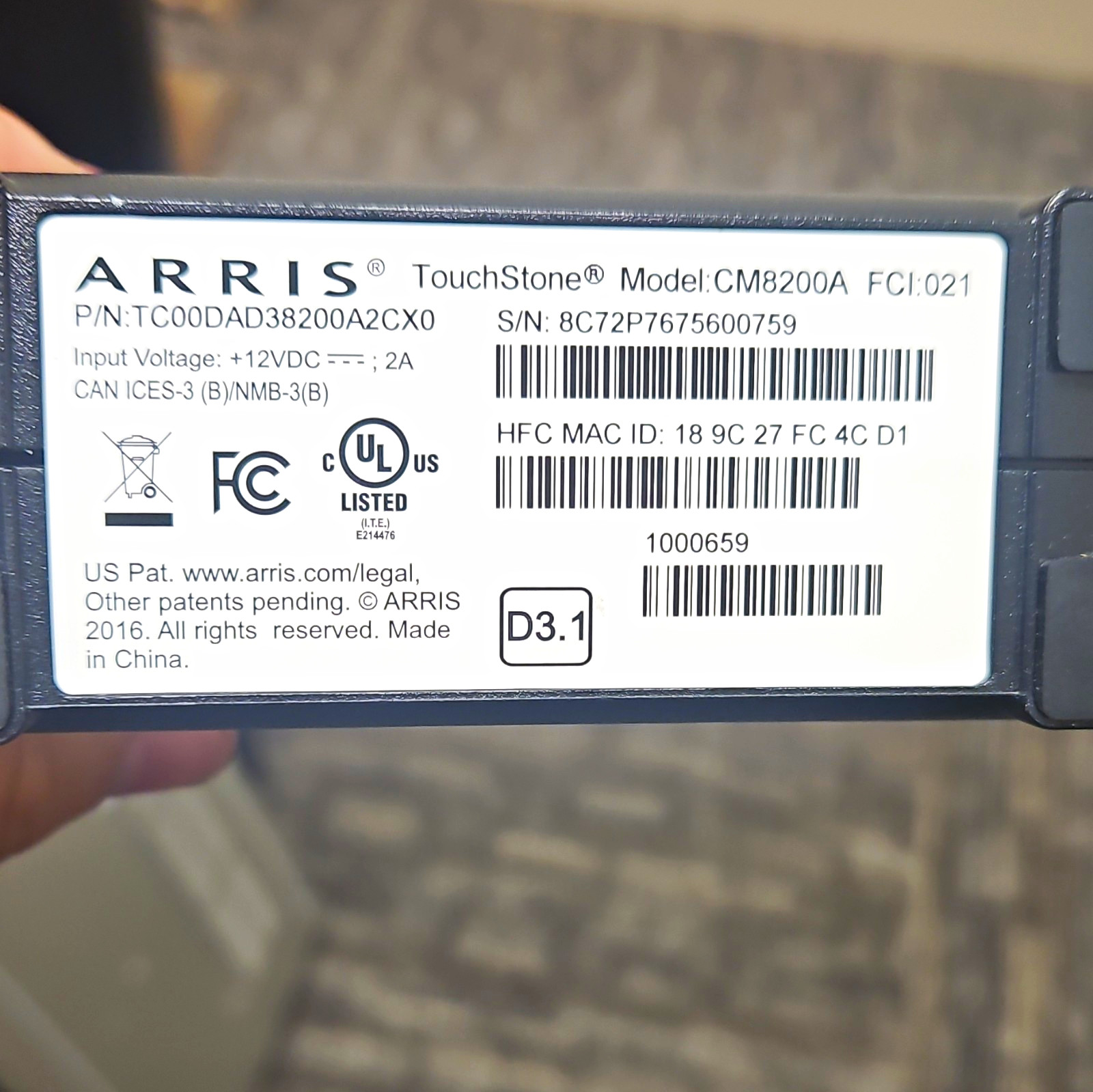 ARRIS Touchstone CM8200A DOCSIS 3.1 Cable Modem 2Gbps XFINITY Black