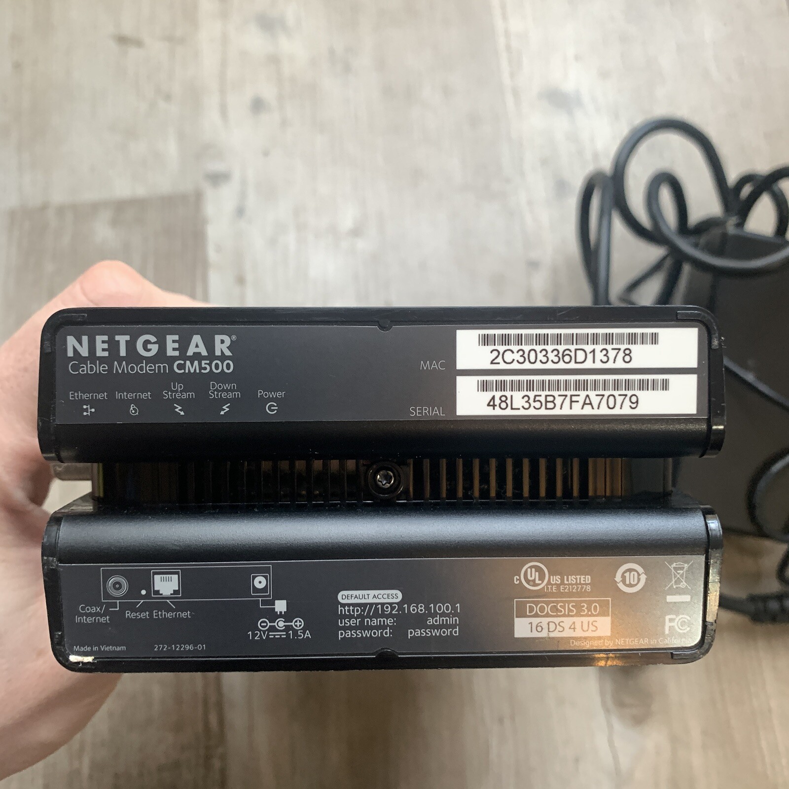 Netgear CM500 High Speed Cable Modem Internet DOCSIS 3.0 680Mbps w Adapter WORKS