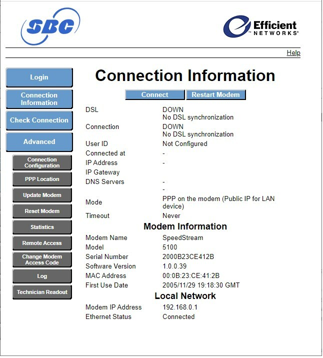 DSL Modem Efficient Networks SpeedStream 5100 (12A-5100-701) 24 Mbps, USED