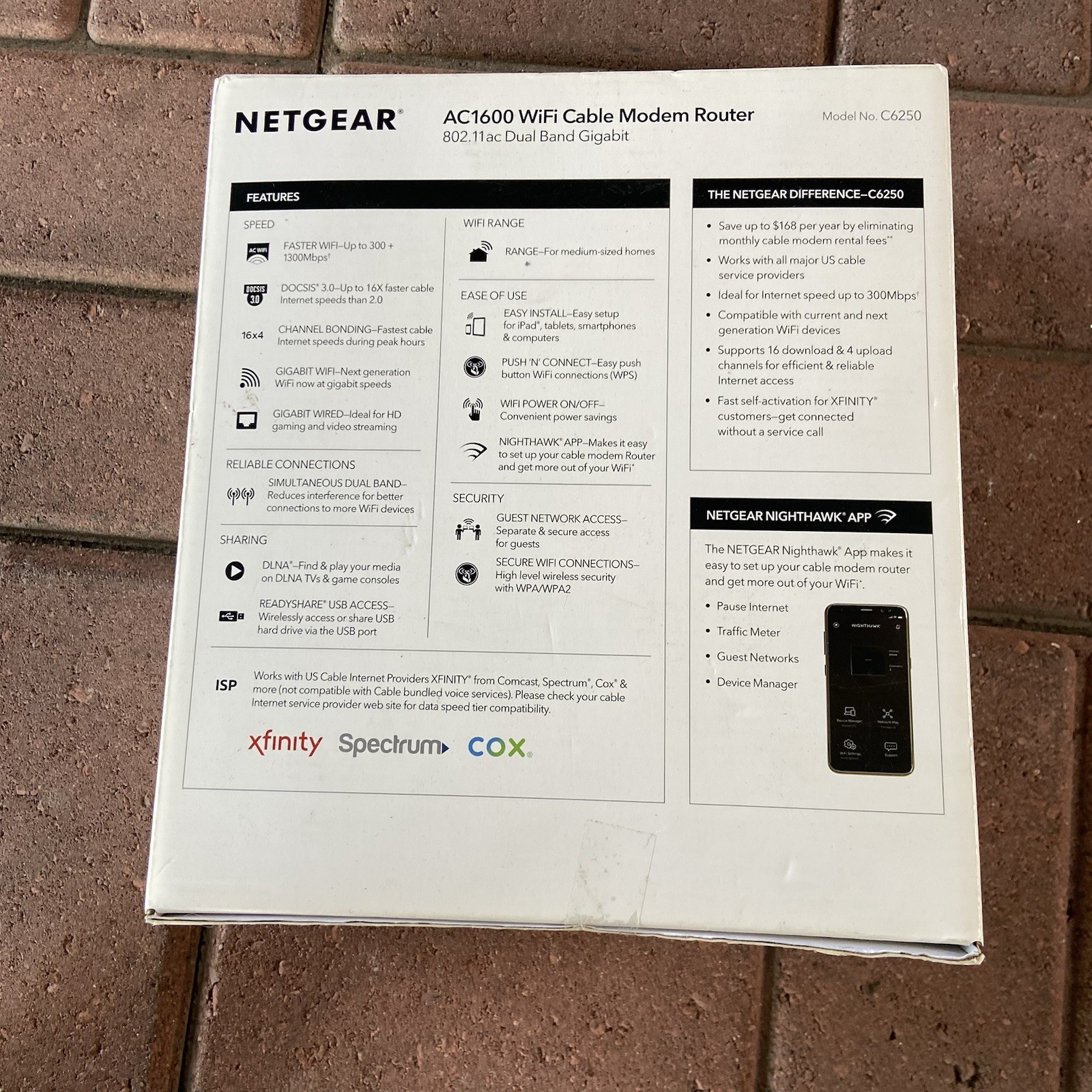 NETGEAR AC1600 Wifi Cable Modem Router C6250 – Black New Sealed