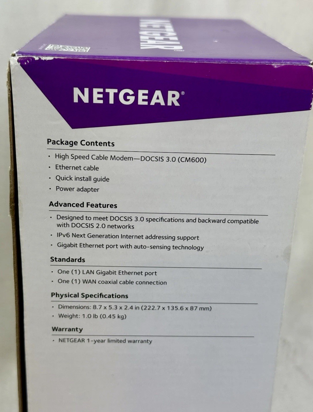 Netgear CM600 Cable Modem DOCSIS 3.0 24×8 Xfinity Cox Spectrum Tested Works
