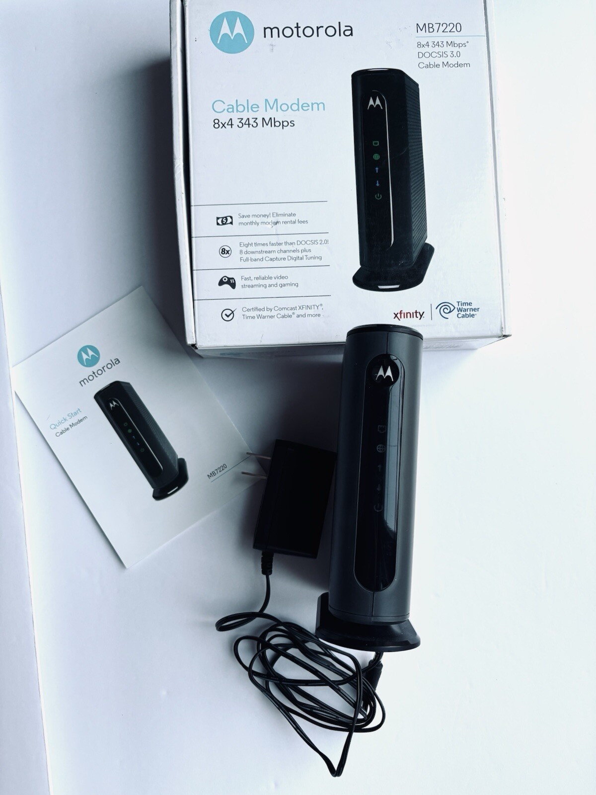 Motorola 8×4 Cable Modem MB7220, 343 Mbps DOCSIS 3.0 Turns On Did Not Wire Test