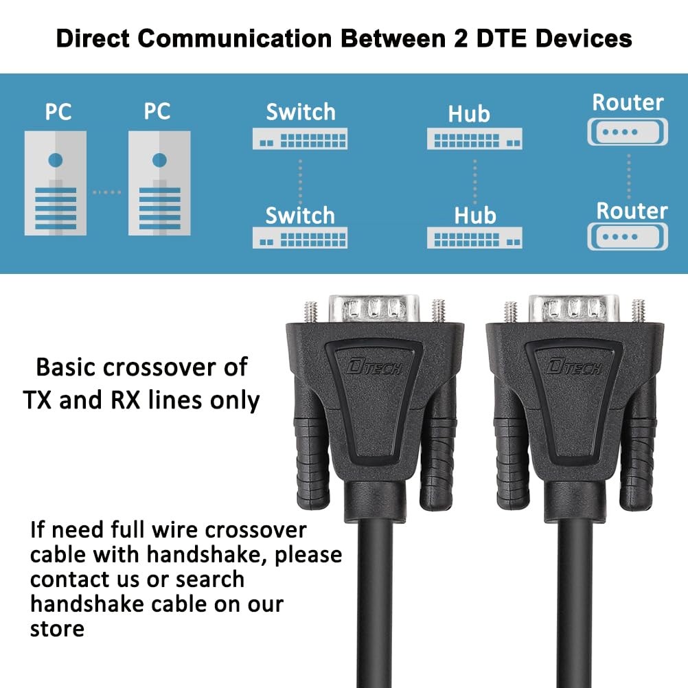 10ft RS232 Serial Cable DB9 Null Modem Male to Male Cord Simple Cross TX RX line