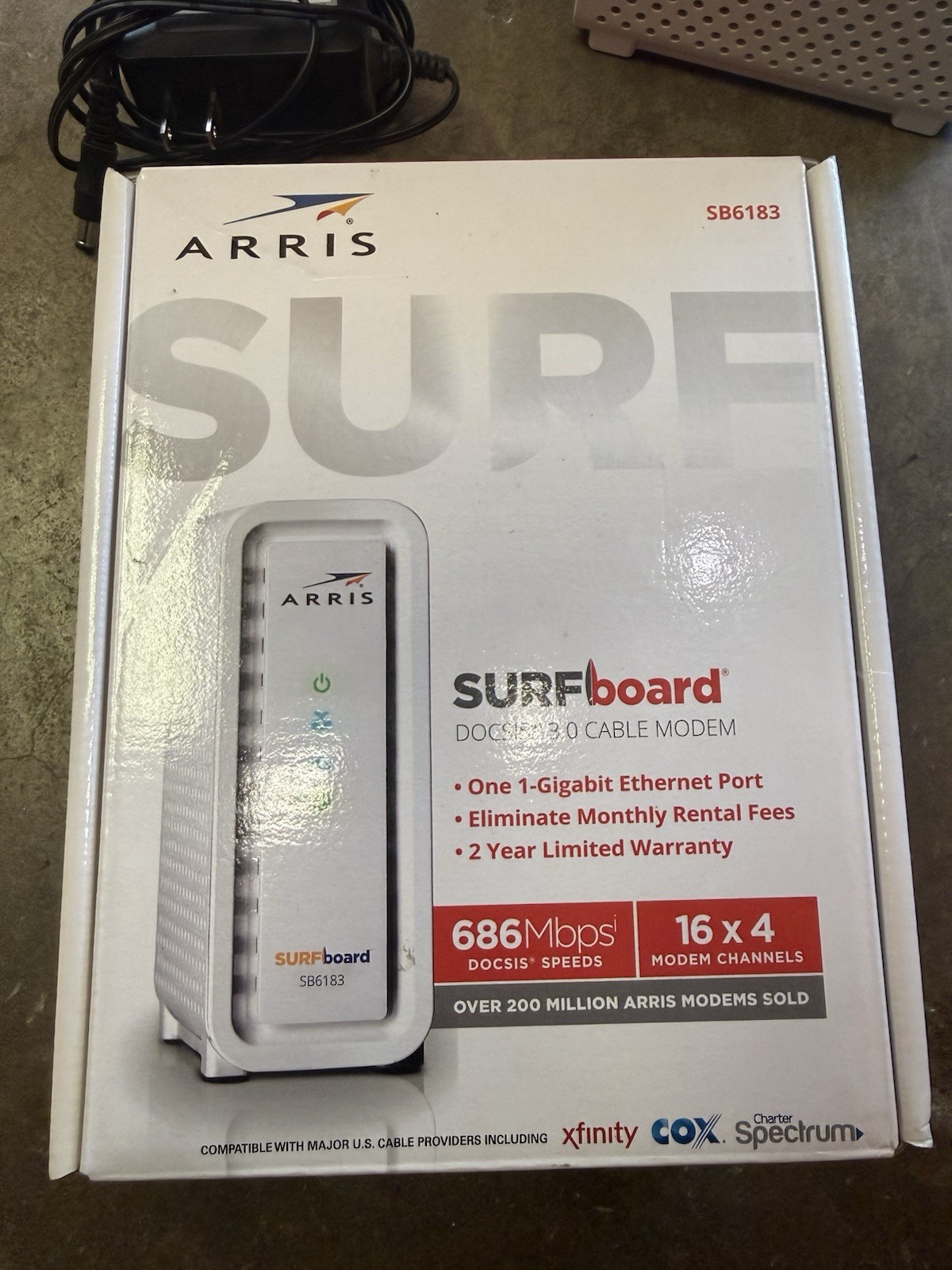 ARRIS SB6183 686 Mbps Cable Modem, White – Used – Tested – MAC Released