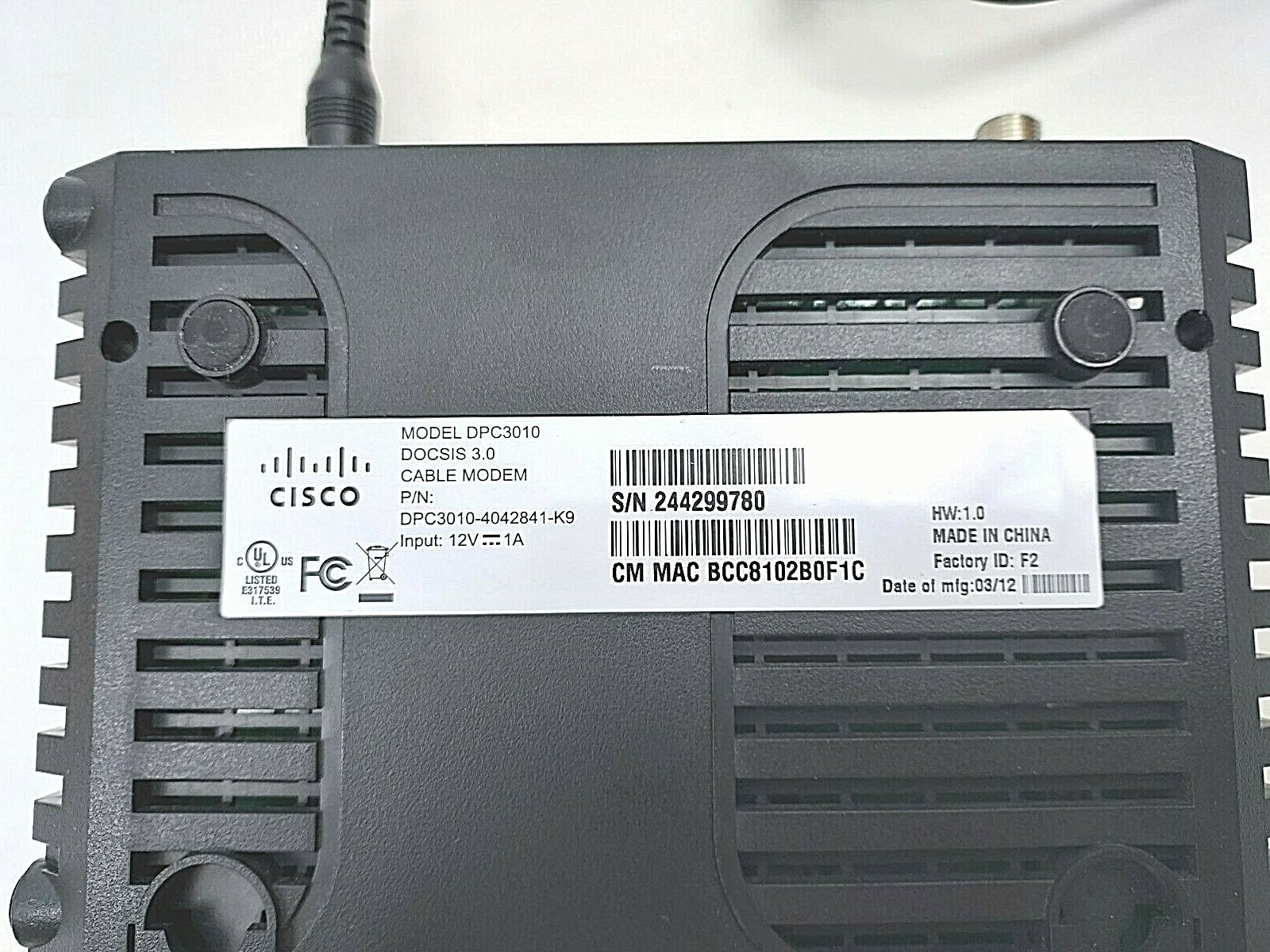 New Cisco Model DPC3010 DOCSIS 3.0 8×4 Cable Modem w/ Adapter