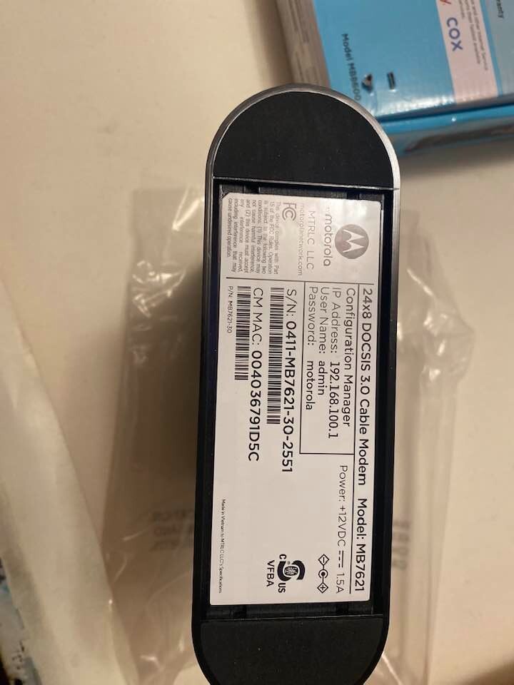 Motorola MB7621-10 1000 Mbps Home 24 X 8 Cable Modem (KHDT)
