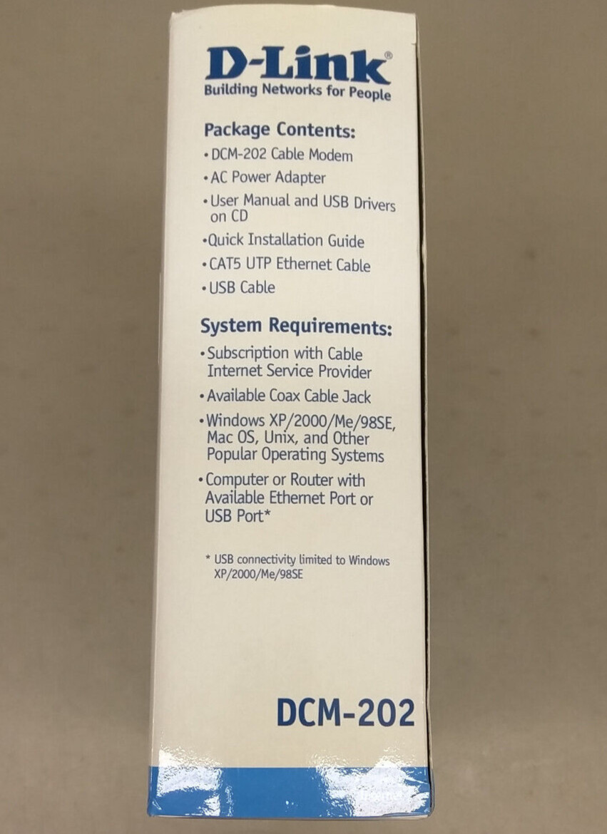 D-Link DCM-202 Cable Modem EUC Ethernet USB Stand CD-ROM
