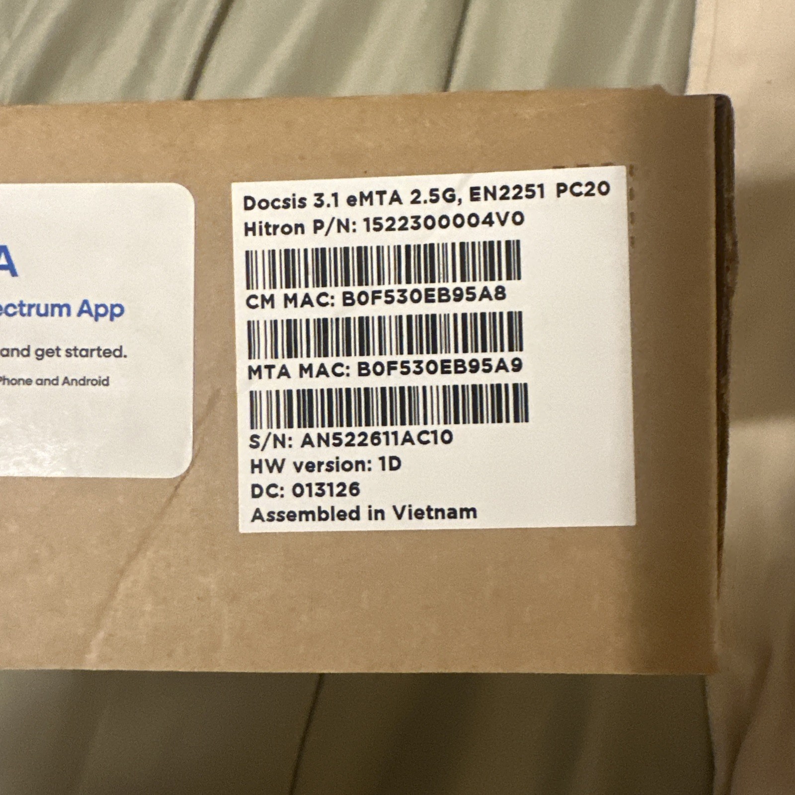 Spectrum Hitron Modem EN2251 DOCSIS 3.1 eMTA 2.5G
