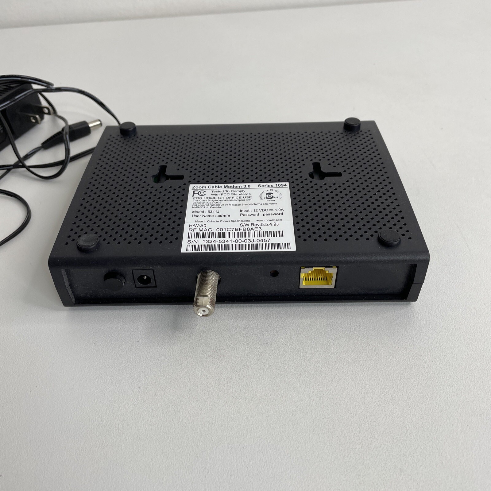 Zoom Cable Modem 3.0 Series 1094 Model 5341J 2.H1