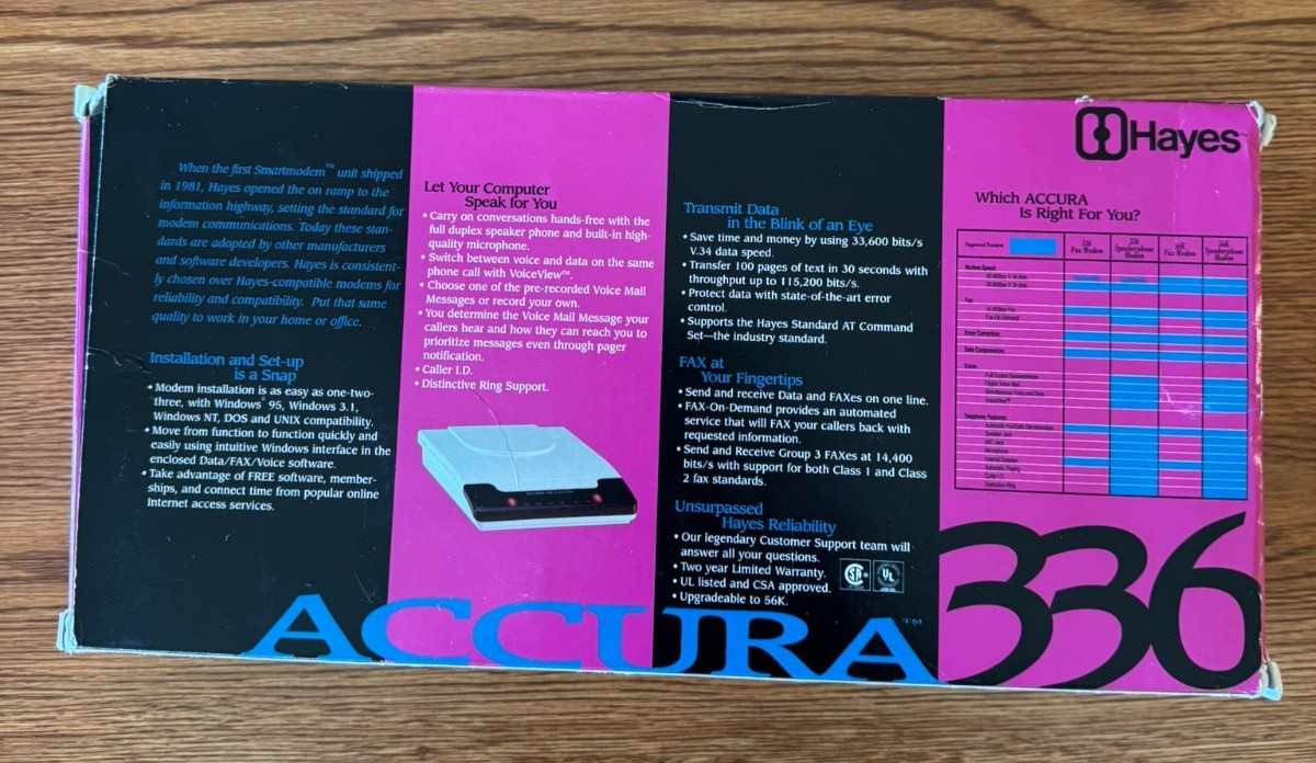 Vintage Hayes Accura 336 External Fax Modem w/Voice Model 5647US in Factory Box