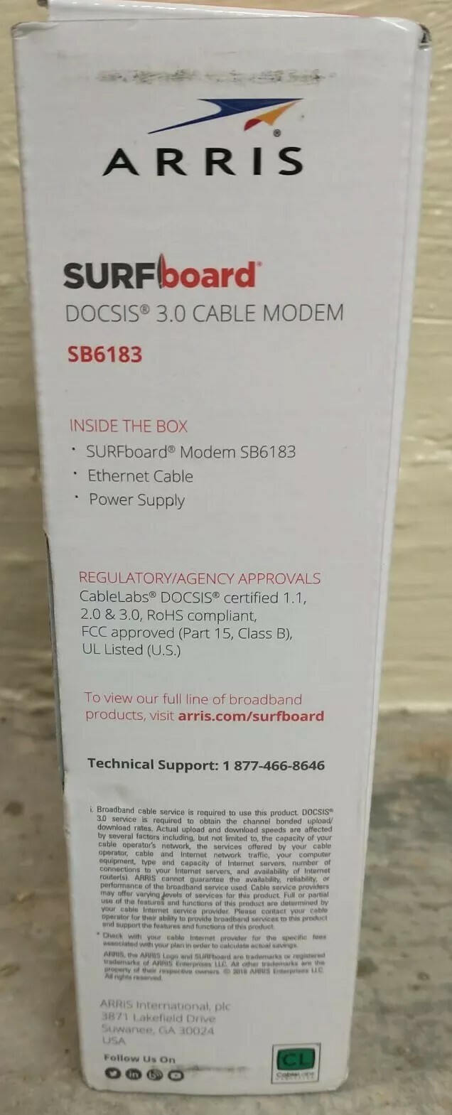 ARRIS SB6183 SURF Board DOCSIS 3.0 Cable Modem, 16×4 Channels 686 Mbps White