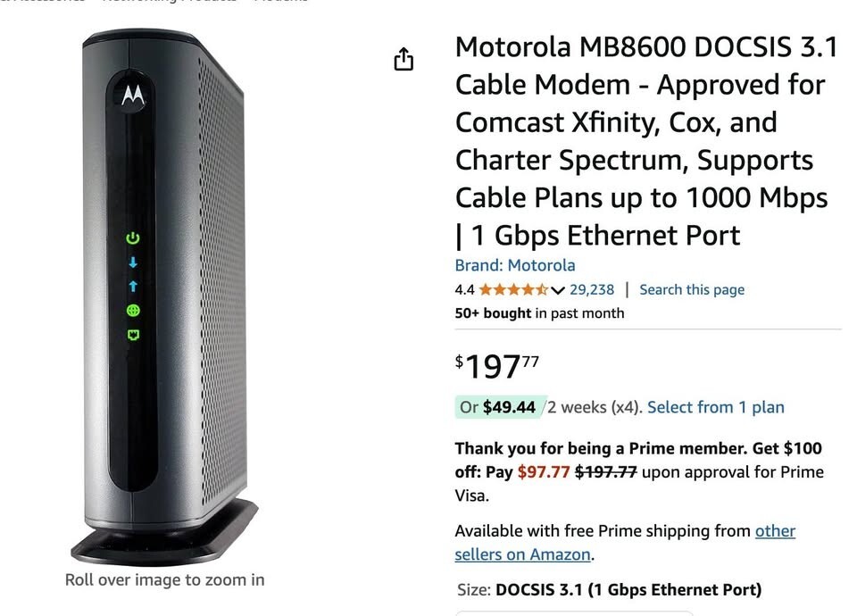 Motorola MB8600 DOCSIS 3.1 Cable – Black
