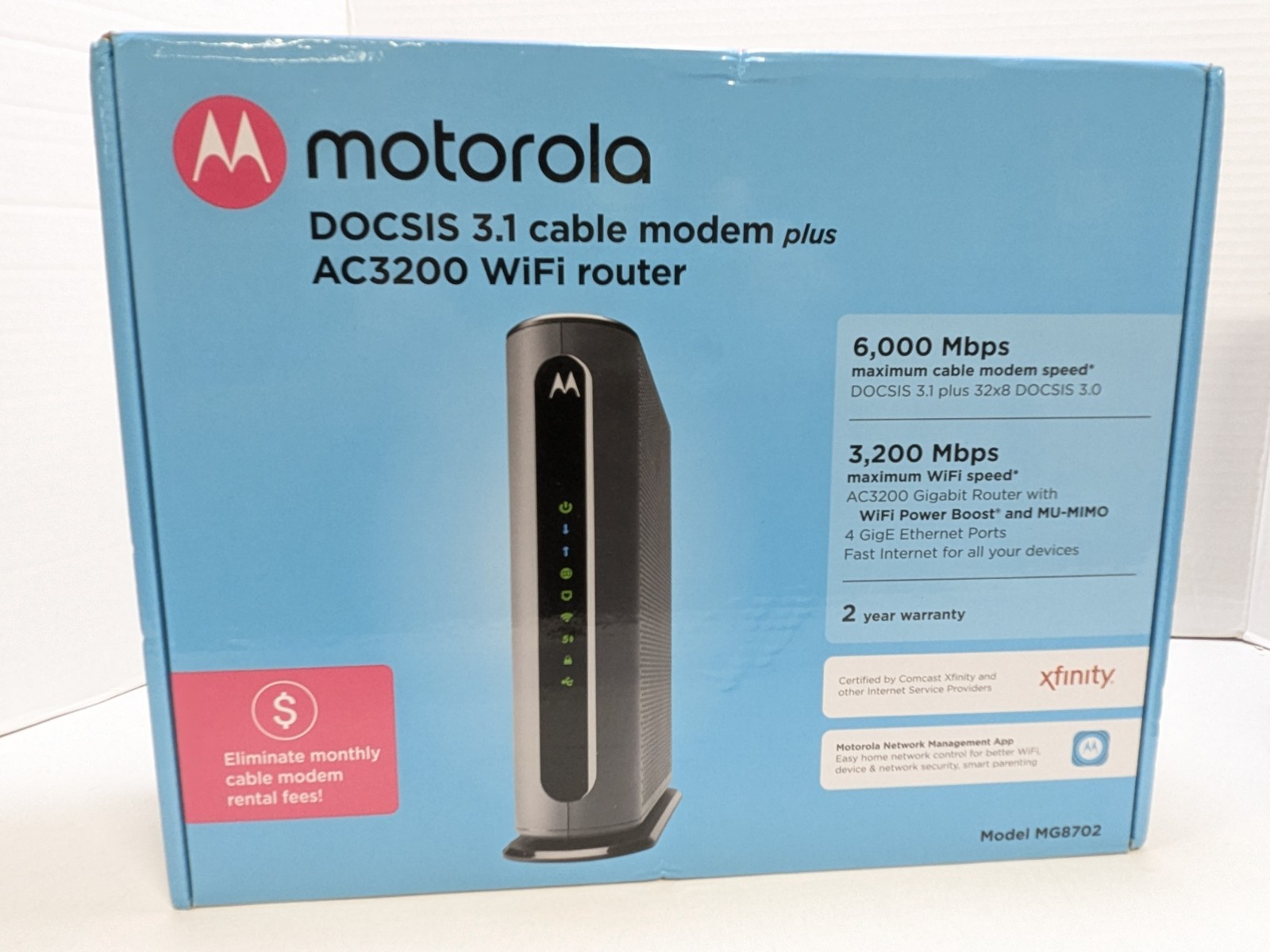 Motorola MG8702 DOCSIS 3.1 Cable Modem Router Combo AC3200 | 4-Port | Tested