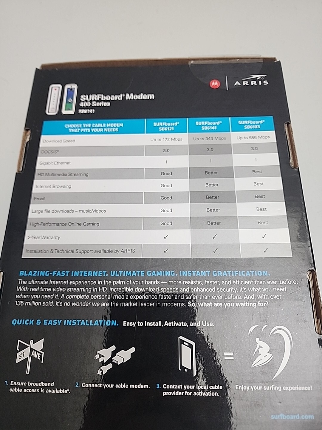 Motorola Arris SURFboard Cable Modem SB6141 400 Series DOCSIS 3.0 Open Box