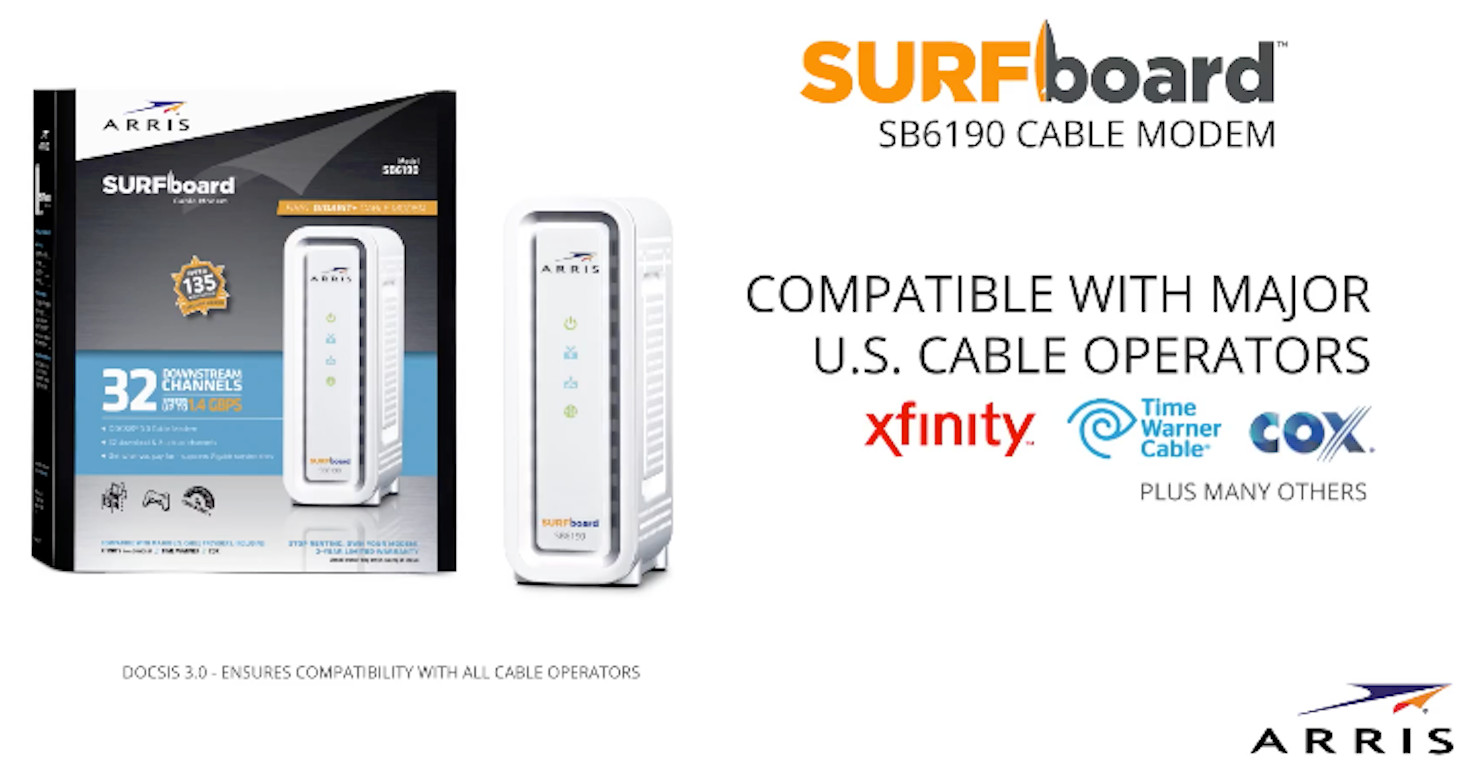 ARRIS SURFboard SB6190 DOCSIS 3.0 32×8 Gigabit Cable Modem 1 Gbps Port 800 Mbps