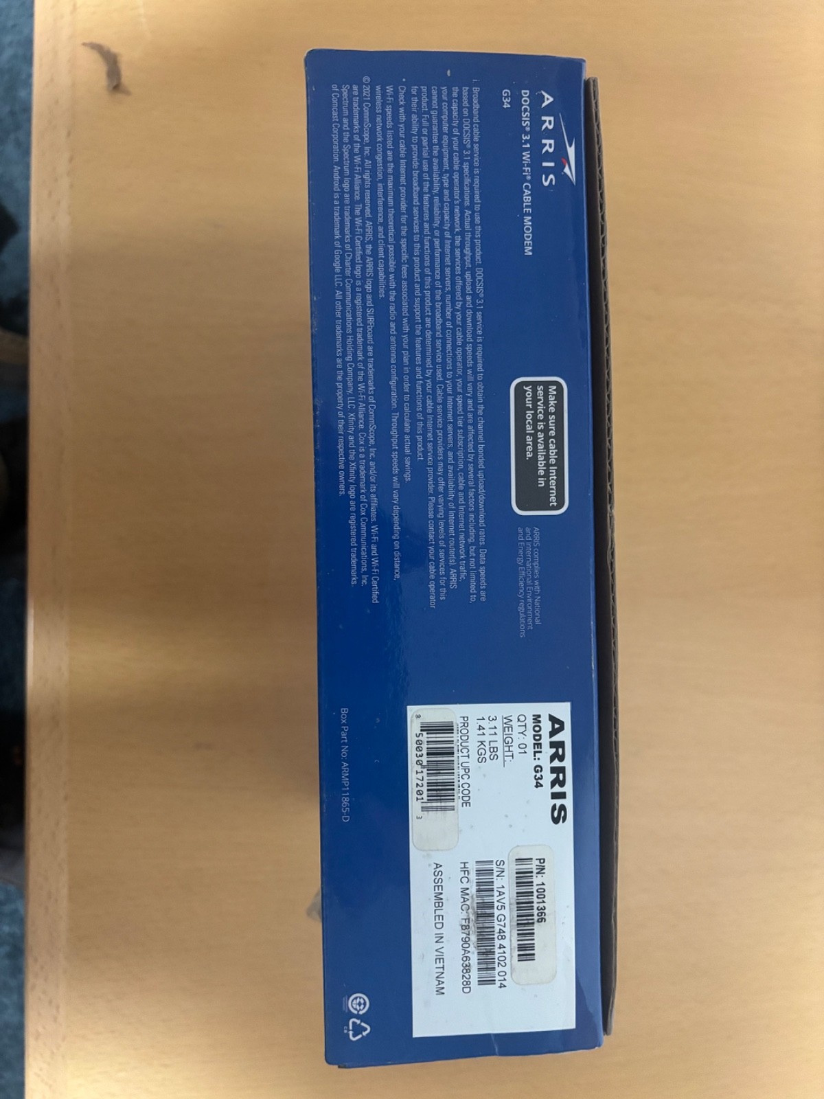 ARRIS Surfboard G34 WiFi 6 Cable Modem Router AX3000 Dual-Band