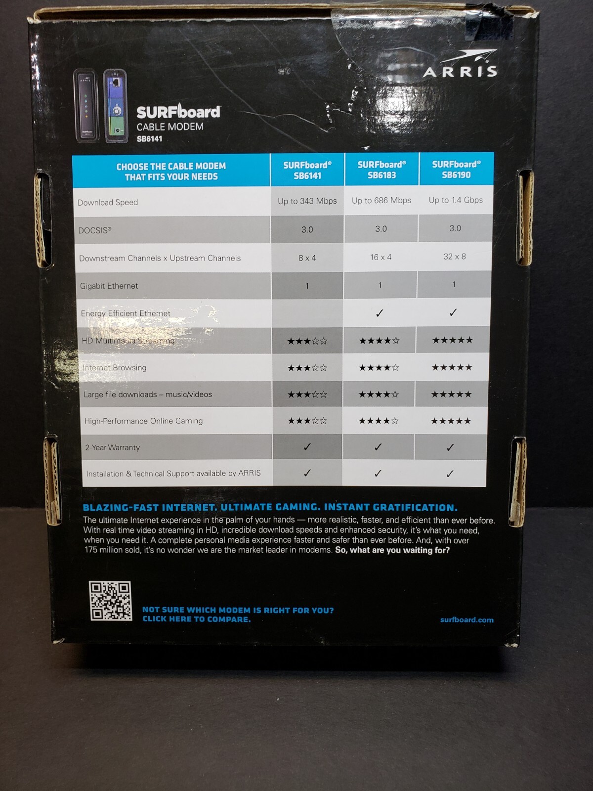 ARRIS SURFboard SB6141 OPTIMUM Compatible Cable Modem Black New Open Box