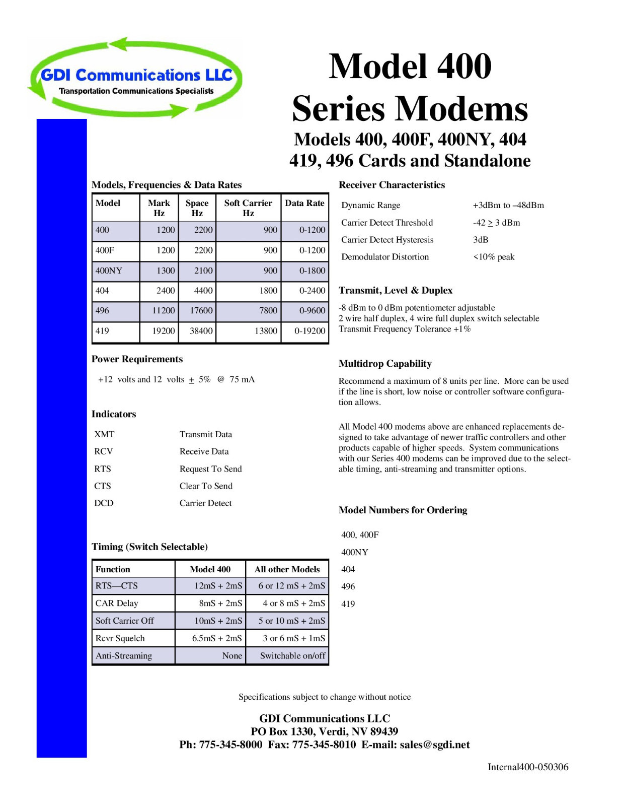 GDI Modem, 400 Series, Model 404, REV B Internal Card