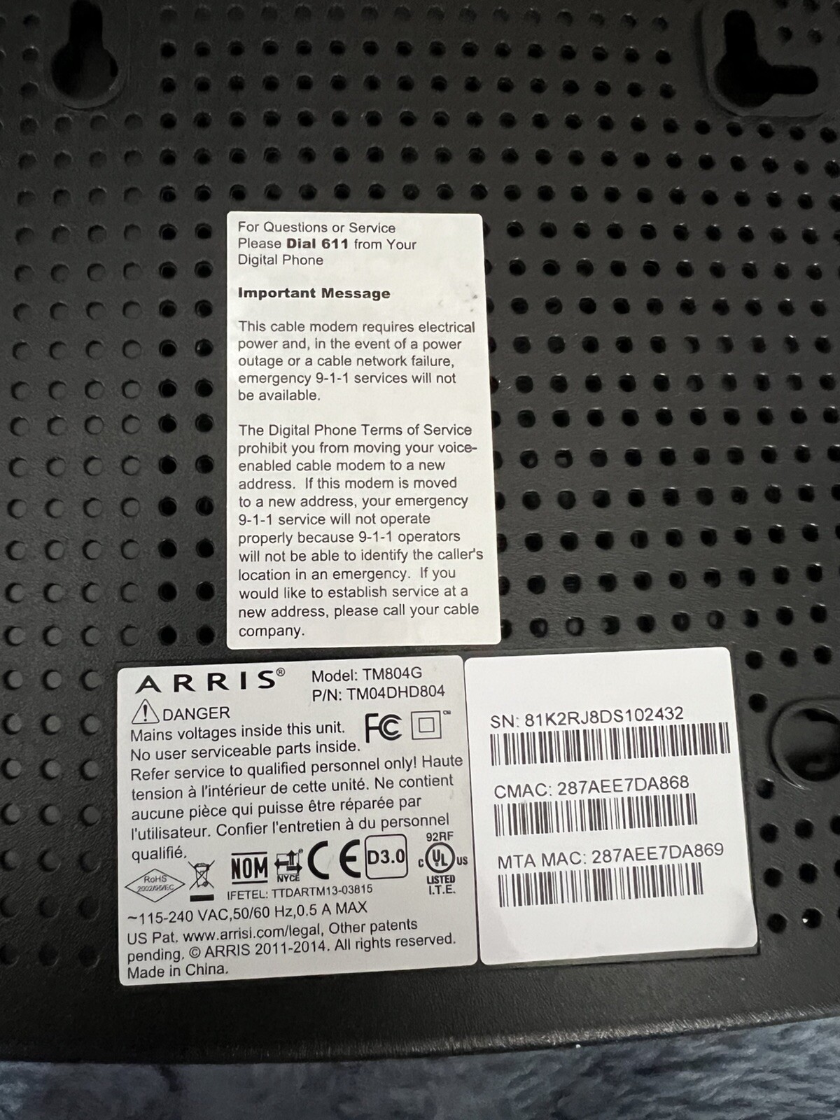 ARRIS Touchstone TM804G / CT DOCSIS 3.0 Internet & Telephone Telephony Modem
