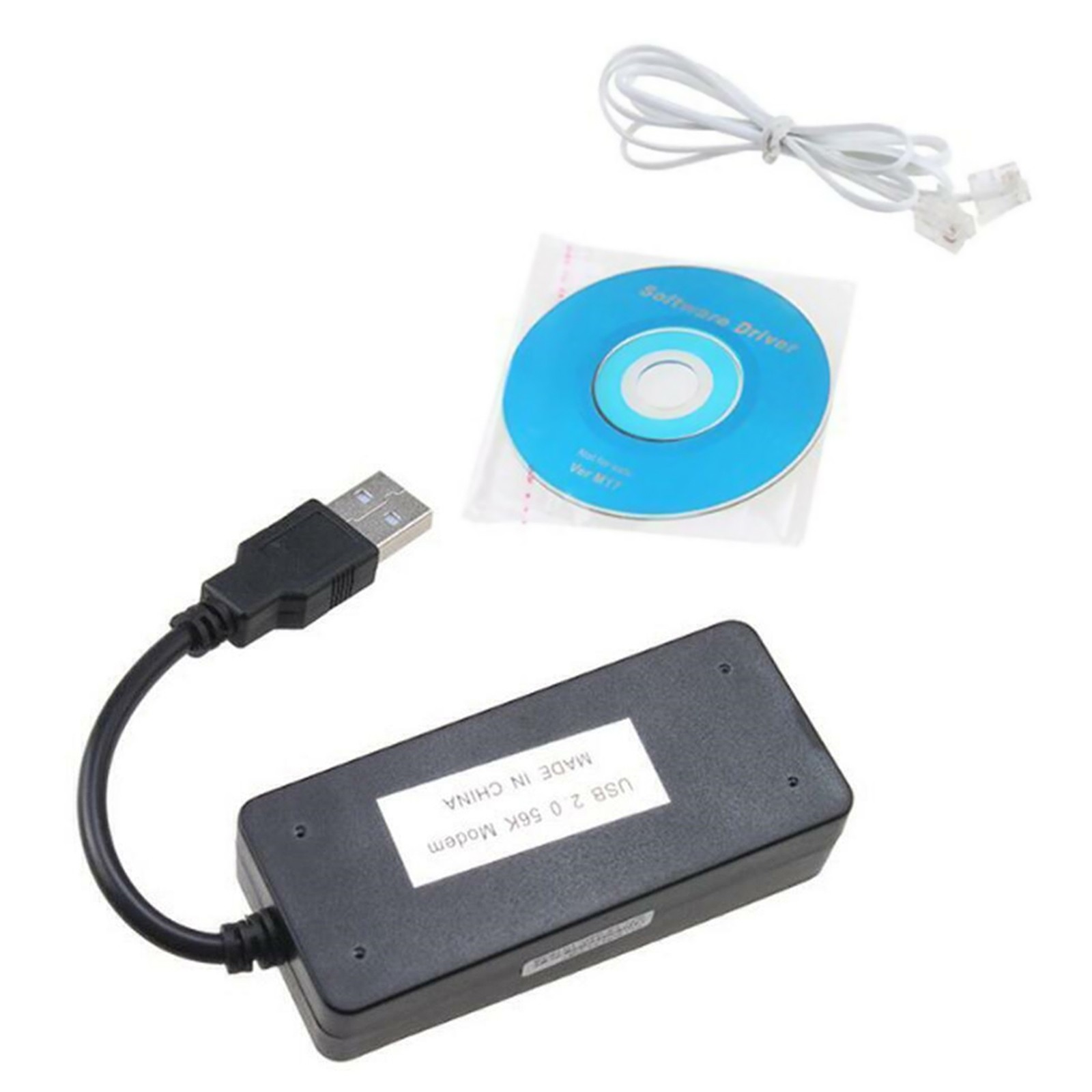 Dual RJ11 Ports USB 56K External Dial Up Voice Fax Data Modem Adapter Win 7/8/10