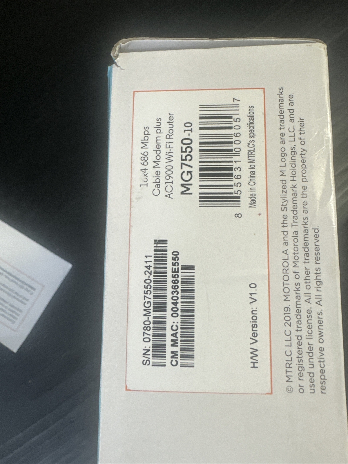 Motorola MG7550 16×4 Cable Modem Plus AC1900 WiFi Router New / Open Box
