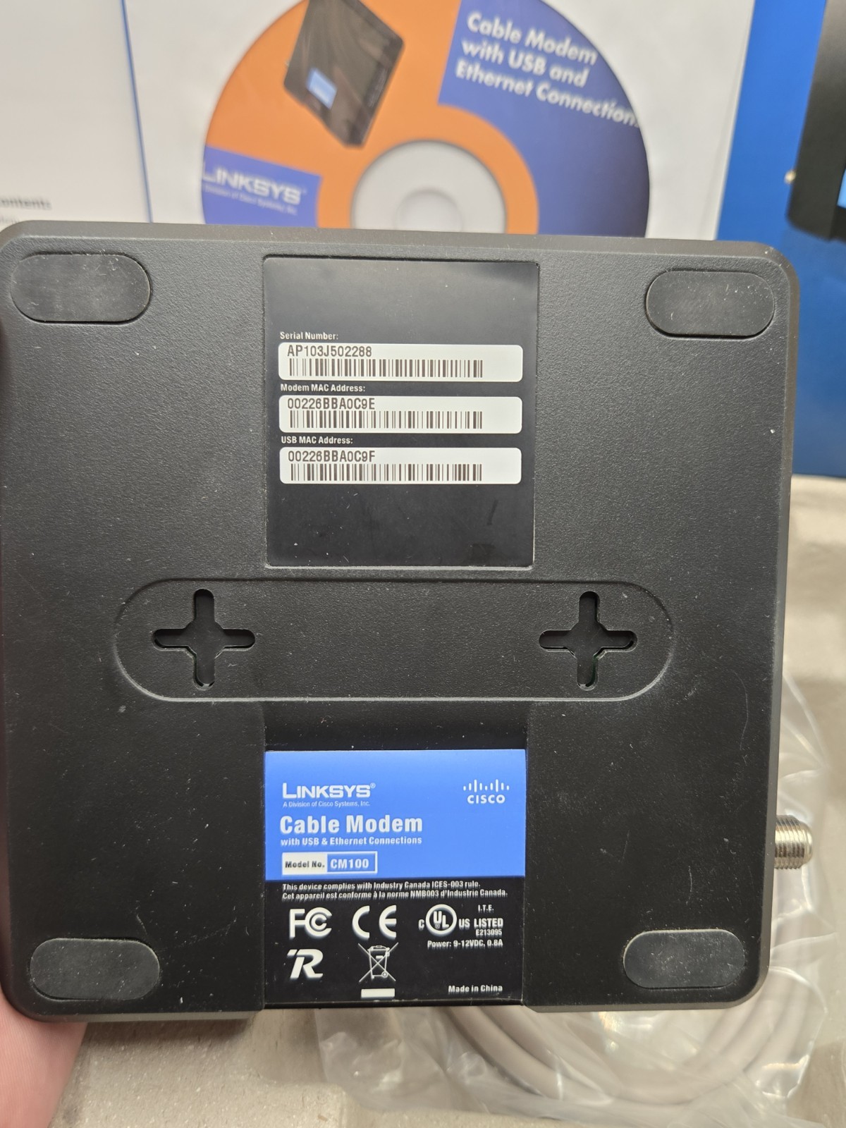 Cisco-Linksys Cable Modem with Ethernet USB Connection CM100 100% Complete