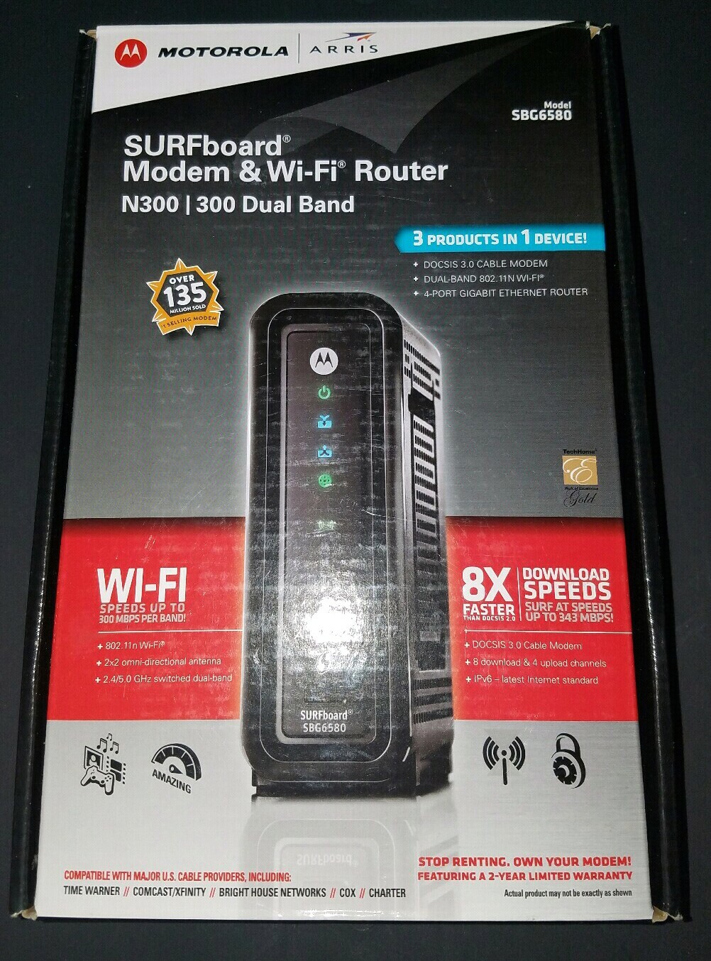 ARRIS SURFboard SBG6580 DOCSIS 3.0 Cable Modem/ Wi-Fi N300 2.4Ghz + N300 5GHz