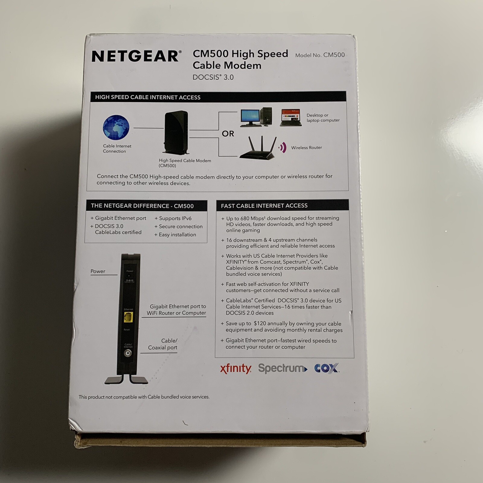 NETGEAR Cm500-1aznas 16×4 DOCSIS 3.0 Cable Modem Max Download Speeds of 680mbps