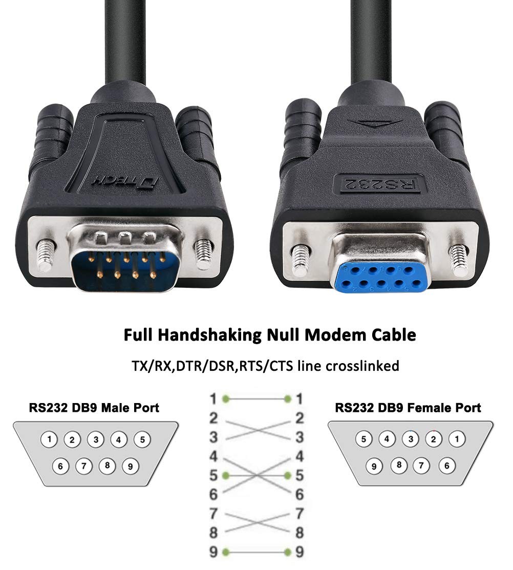 DB9 RS232 Serial Cable 10 Feet M/F Null Modem 7 Wire Crossover Black