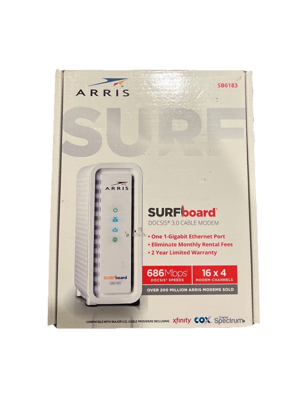 ARRIS SURFboard SB6183 16×4 DOCSIS 3.0 Cable Modem Internet Gaming Speed White