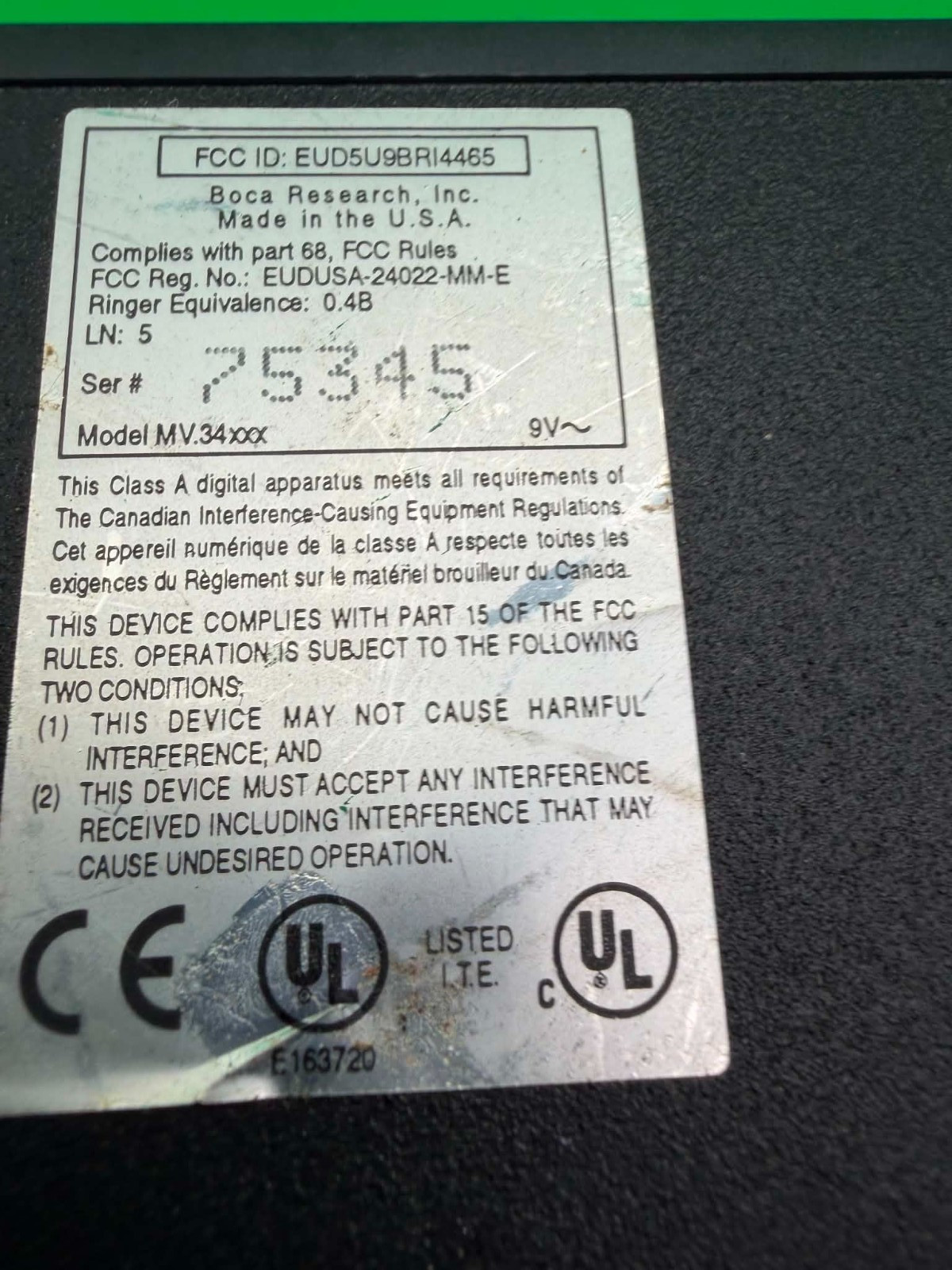 Bocamodem MV.34xx 33,600bps Data Fax Modem Only