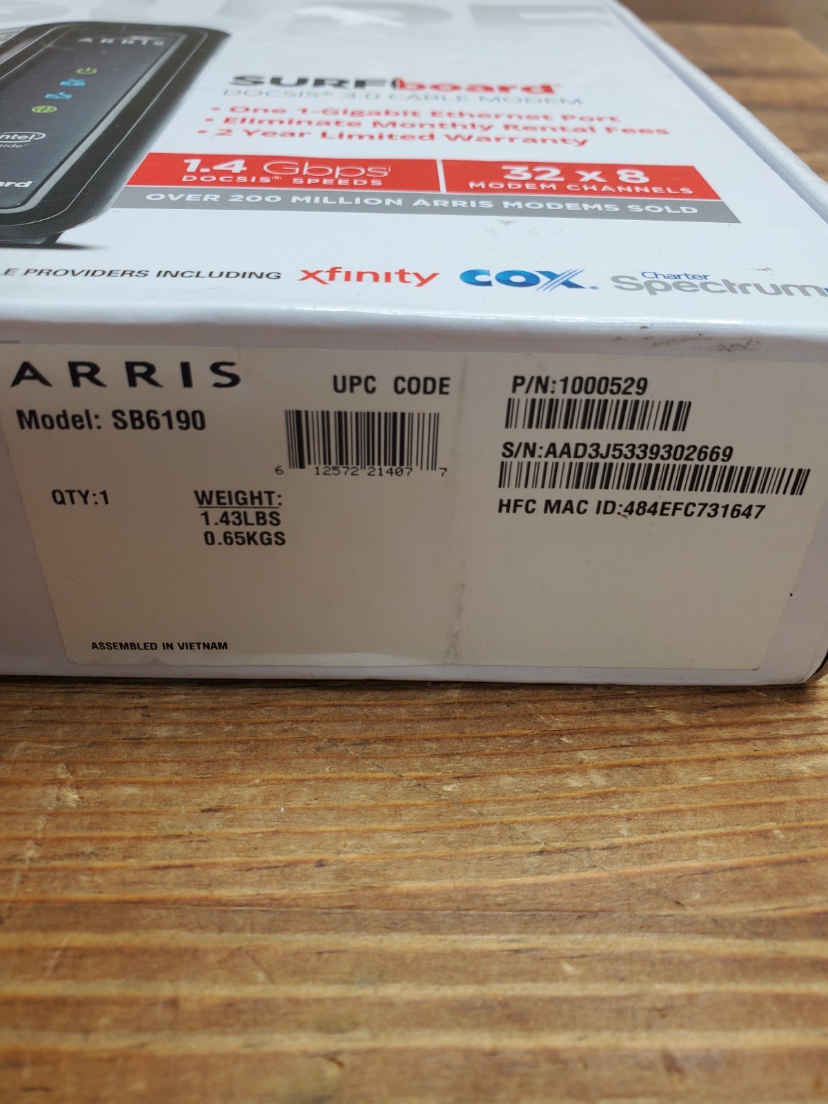 ARRIS SURFboard SB6190 DOCSIS 3.0 32 x 8 Gigabit Cable Modem White