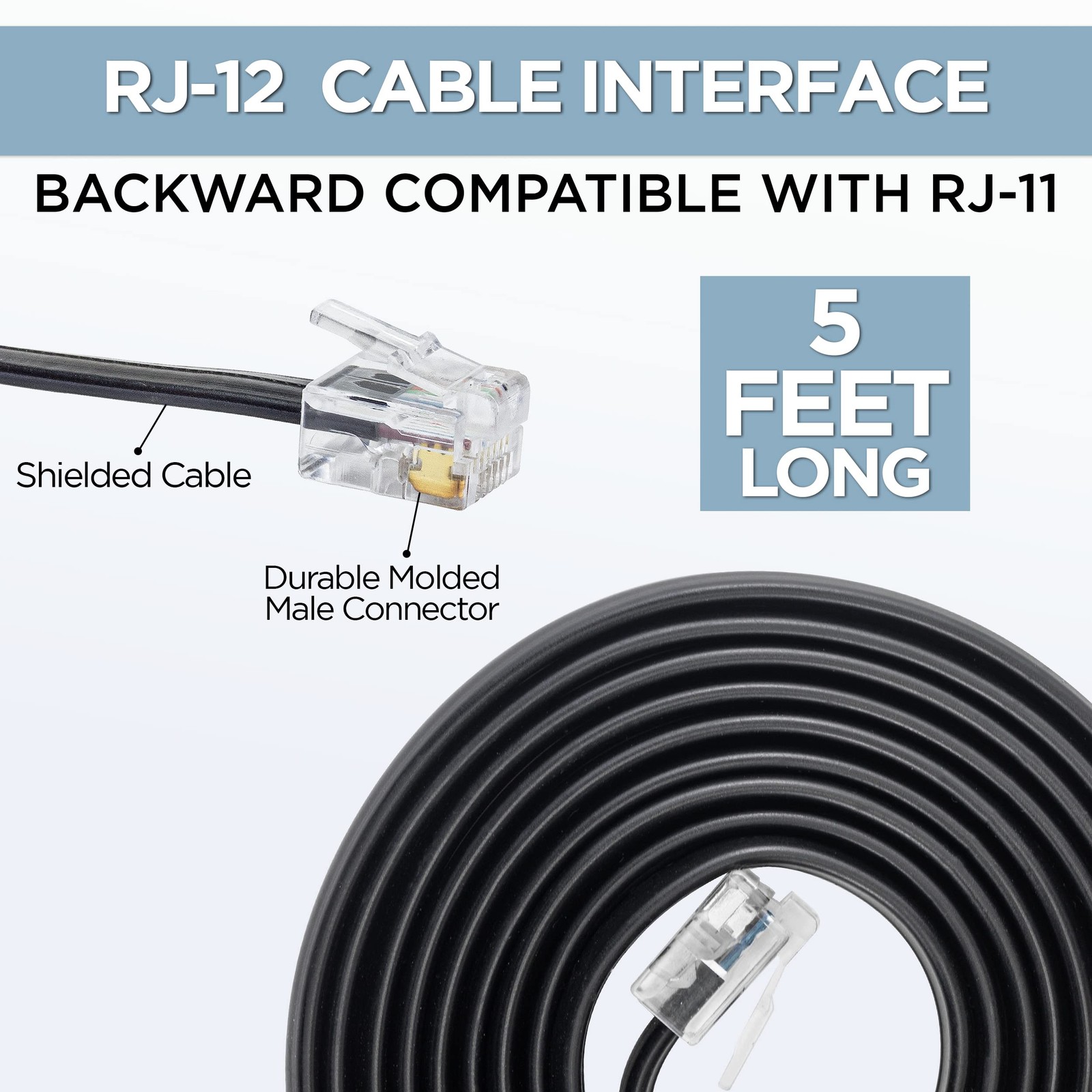 5 FT RJ11/RJ12 Data Cable 6Pin HighSpeed Extension Register Modem