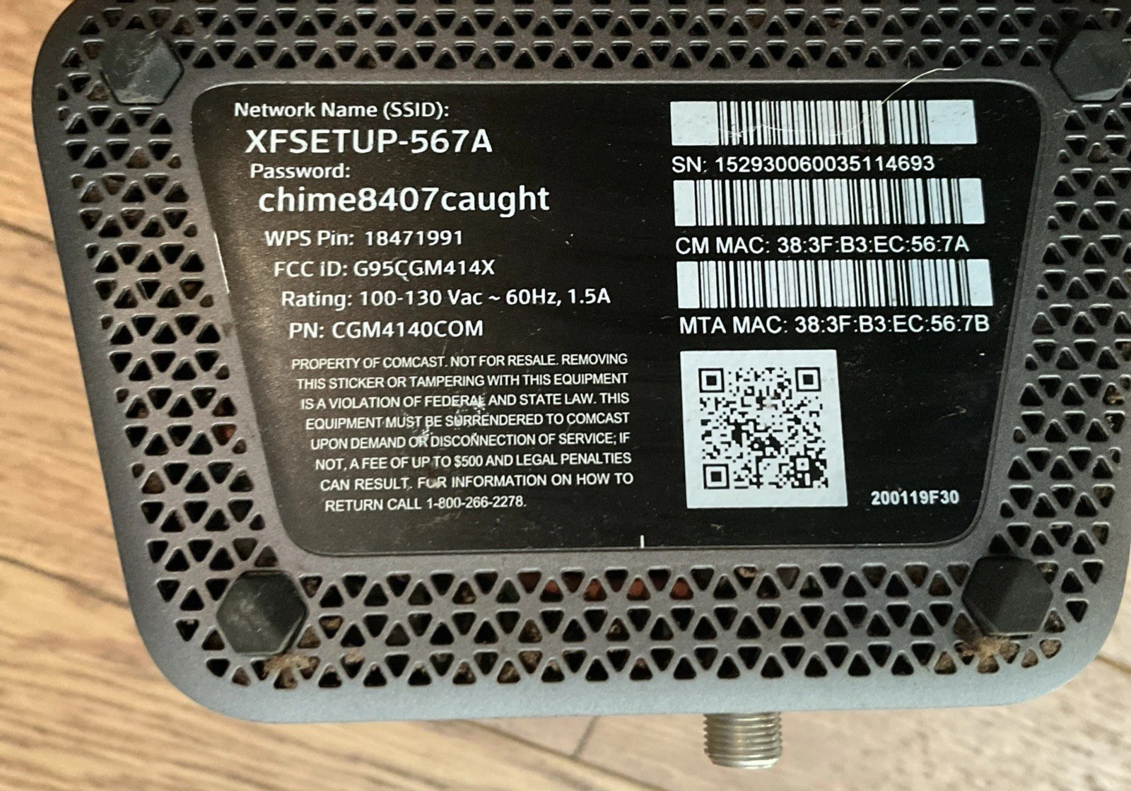 Xfinity XB6-A WIFI Router & Modem No Power Cord For Parts or Not Working