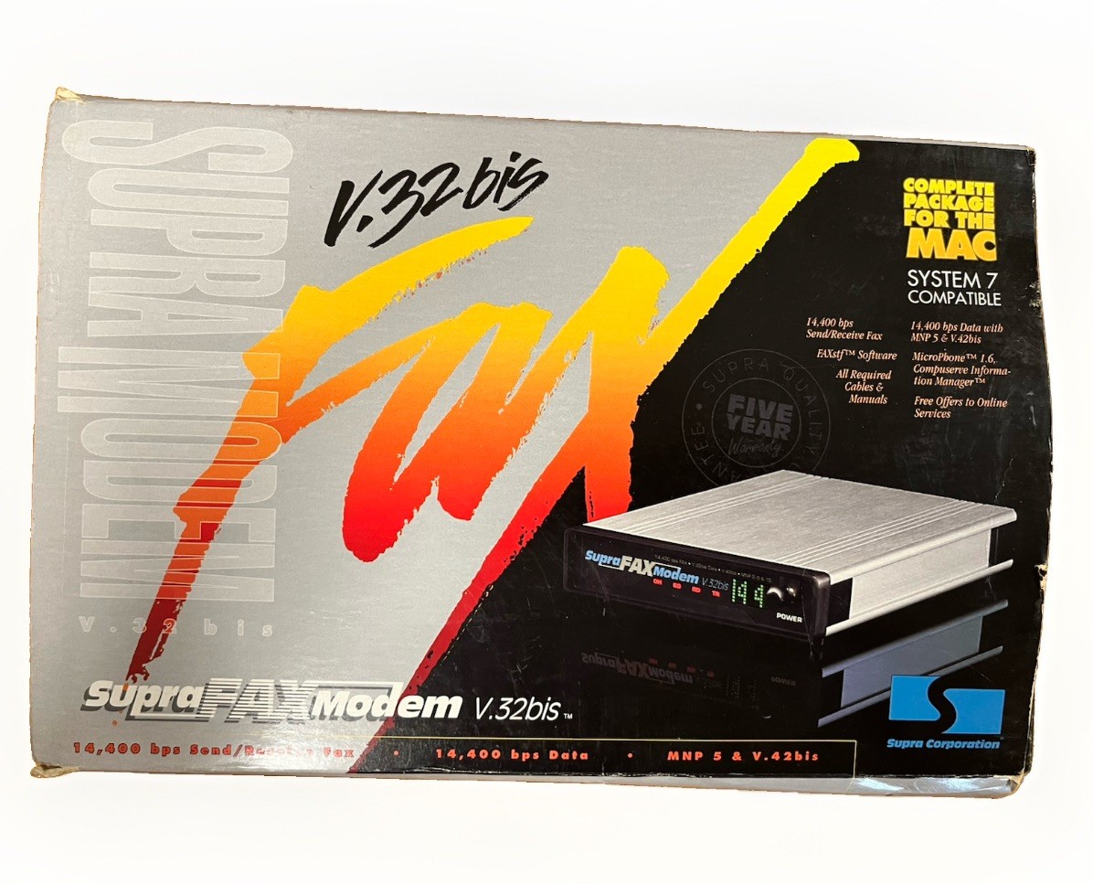 VTG Supra Fax Modem V.32bis NOS Modem And Power Supply MAC System 7 Compatible